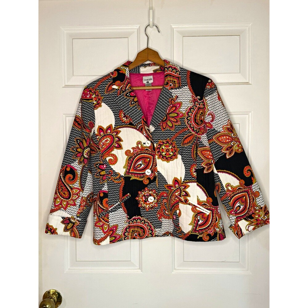 Chico's Multicolor Paisley Button-Front Collared Lined Jacket Women’s 2